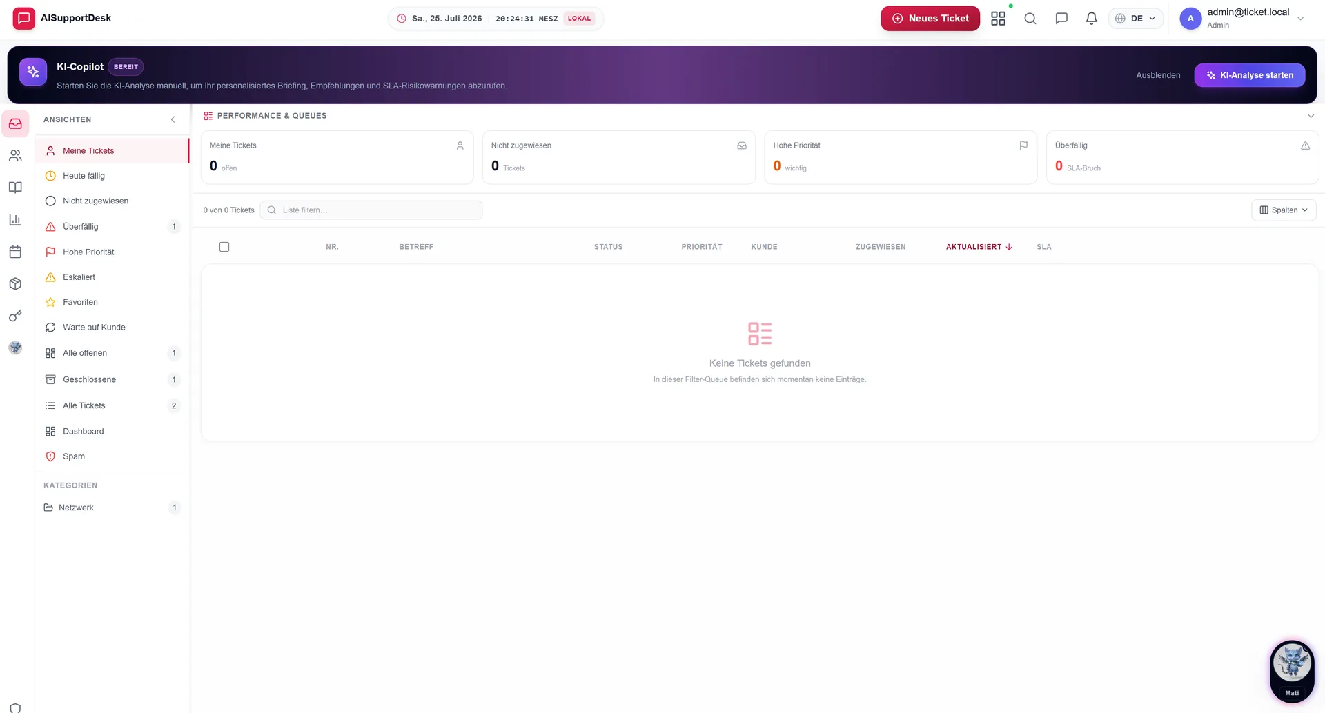 Agent-Dashboard: offene Tickets, SLA-Ampeln und Tagesüberblick