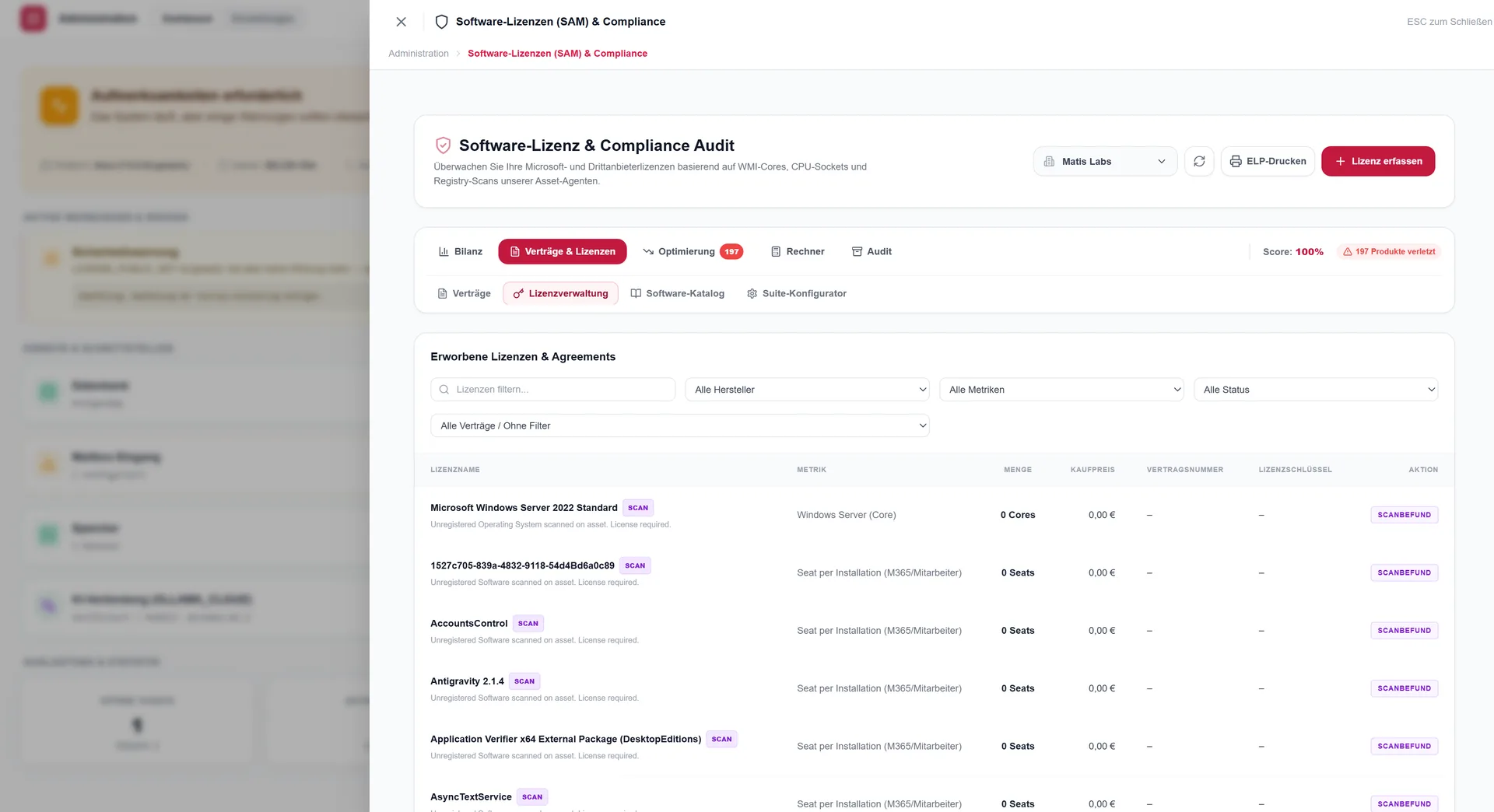 Lizenzmanagement: Bestand und Compliance-Status