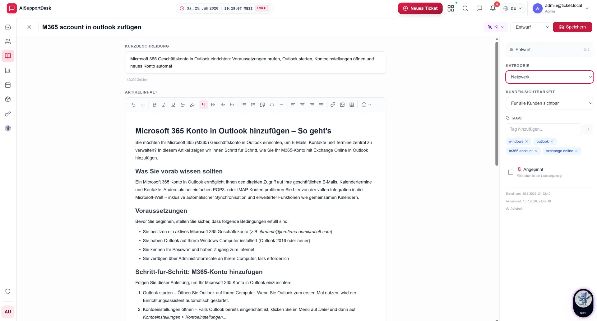 Wissensdatenbank mit Artikeln für Agenten und Kundenportal