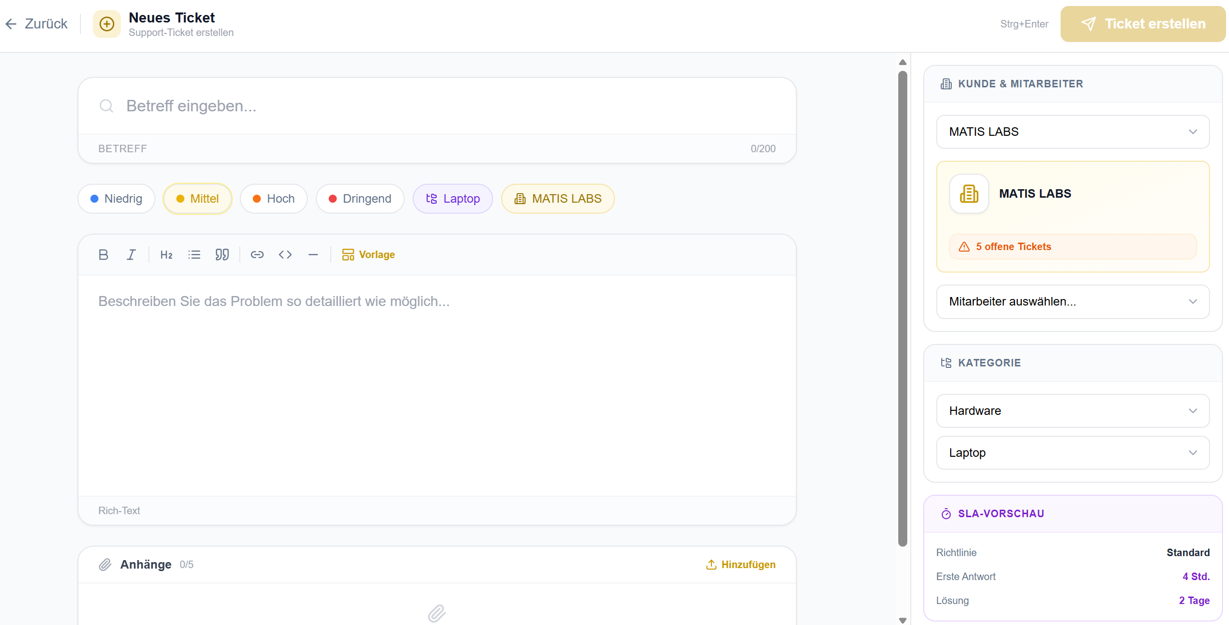 Neues Ticket erstellen